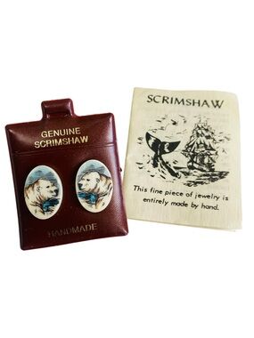 Genuine Scrimshaw Polar Bear Earrings Handmade